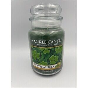 Rare Vintage Yankee Candle Lucky Shamrock 2014 Large Unused 22 Ounce Jar Green